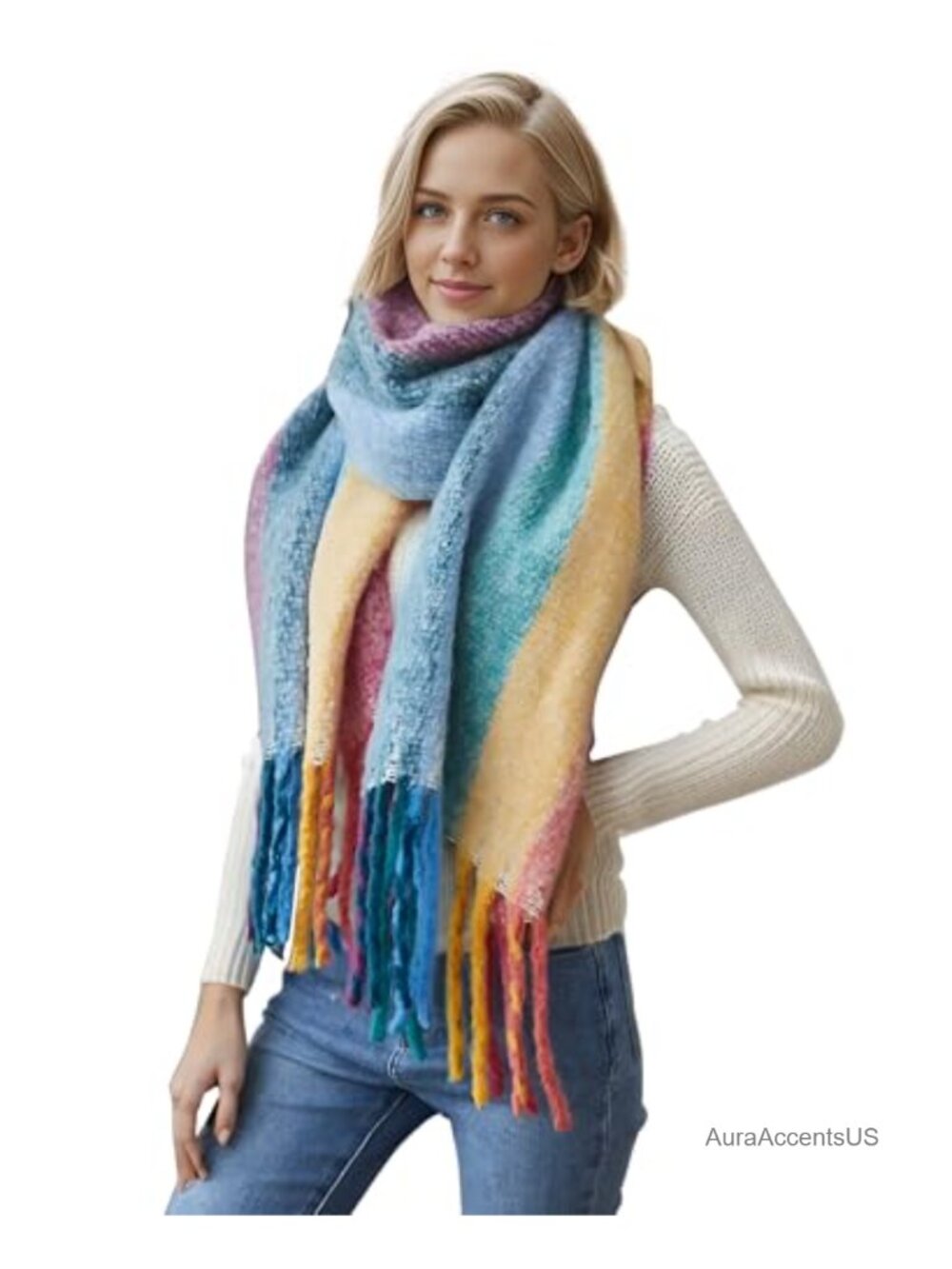 Oversized Chunky Blanket Scarf for Women Winter Plaid Soft Fluffy Shawl Wrap